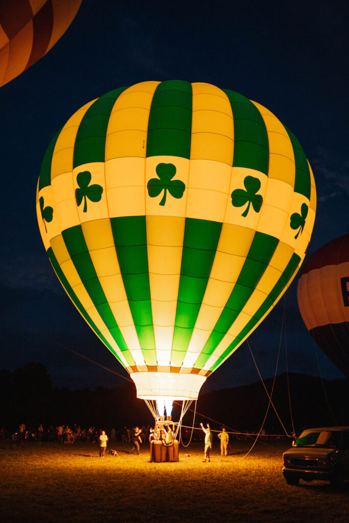Irish hot air balloon illuminated