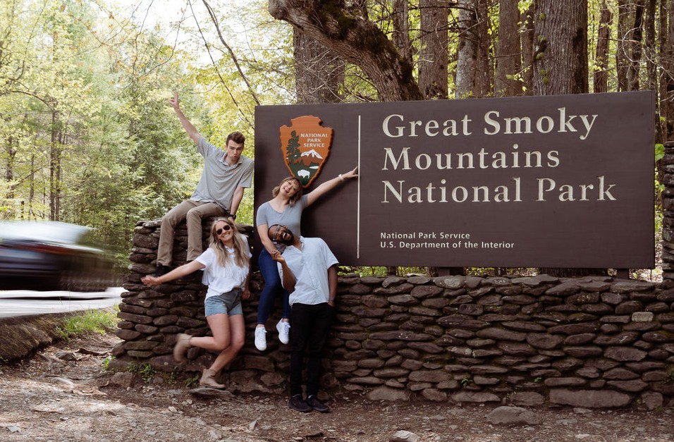 friends at the Great Smoky National Park Sign in Townsend - Summer's Peaceful Side To-Do List